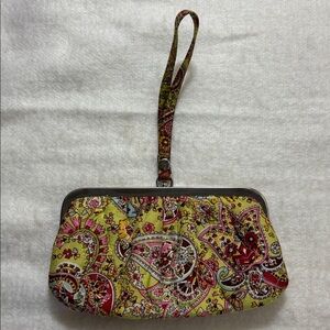 Vera Bradley Kisslock Silk Lined Wallet Clutch Multicolor Removable Strap